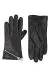 Allsaints Asymmetrical Zip Leather Gloves In Black