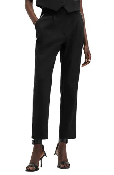 Allsaints Atlas Krys Crystal Stripe Pleated Ankle Pants In Black
