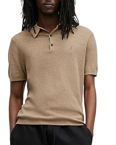 Allsaints Aubrey Short Sleeve Polo Shirt In Fawn Brown