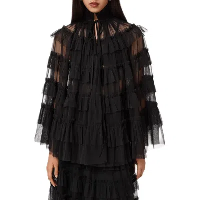 Allsaints Aude Ruffle Cape In Black