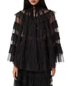Allsaints Aude Ruffle Cape In Black