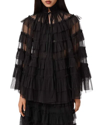 Allsaints Aude Ruffle Cape In Black