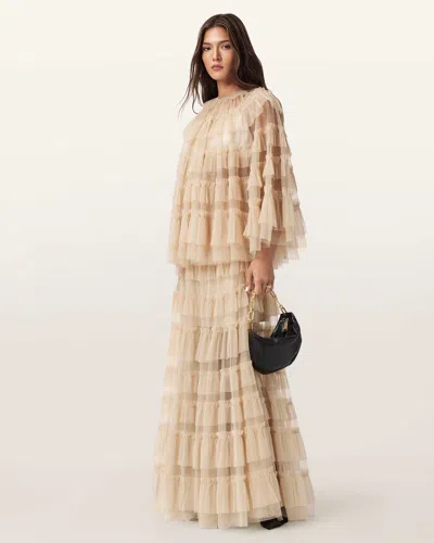 ALLSAINTS POLYESTER AUDE RUFFLE MAXI SKIRT