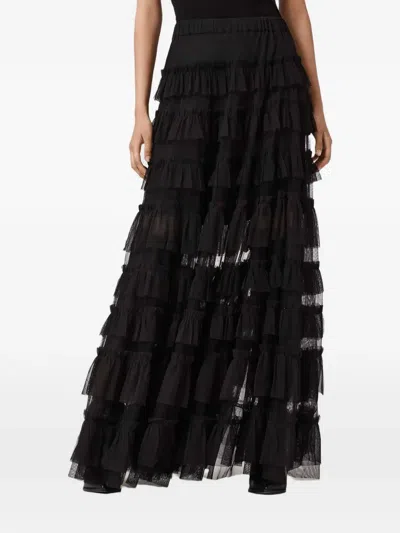 Allsaints Womens Black Arlea Elasticated-waist Lace-trim Woven Maxi Skirt