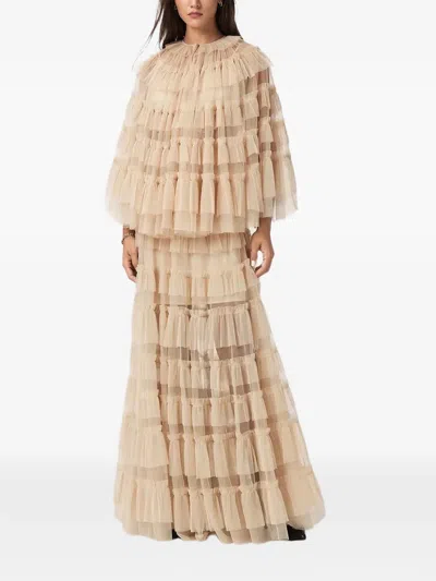 Allsaints Womens Blush Pink Aude Ruffle Woven Maxi Skirt In Yellow