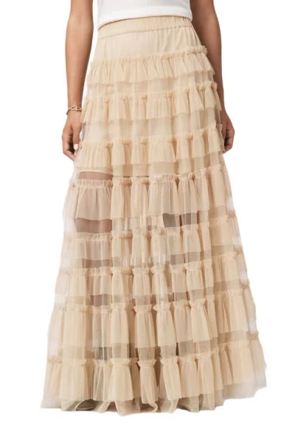 Allsaints Aude Tiered Tulle Ruffle Maxi Skirt In Neutral