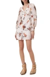 Allsaints Auden Sanibel Floral & Floral Jacquard Long Sleeve Dress In Unity Ecru White