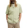 Allsaints Mens Herb Green Audley Ramskull-embroidered Hemp Shirt In Herb Green