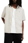 Allsaints Audley Short Sleeved Relaxed Fit Button Down Shirt In Taupe