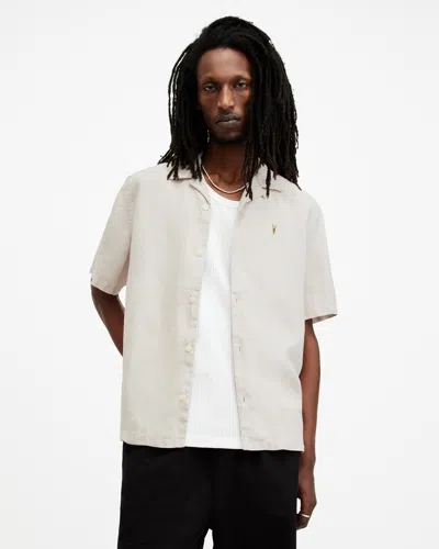 Allsaints Audley Hemp Relaxed Fit Ramskull Shirt In White