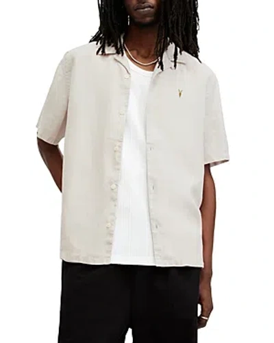 Allsaints Audley Short Sleeved Relaxed Fit Button Down Shirt In Taupe