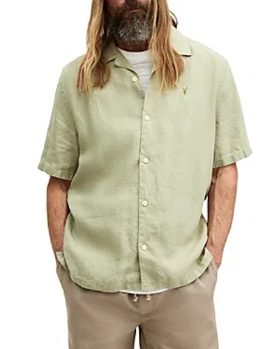 Allsaints Audley Short Sleeved Relaxed Fit Button Down Shirt In Herb Green