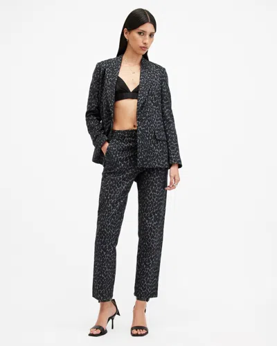 Allsaints Aurora Leopard Jacquard Trousers In Leppo Grey/black