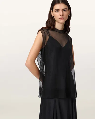 Allsaints Ava Sleeveless Satin Midi Dress In Black