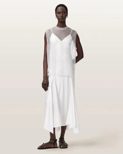 Allsaints Ava Sleeveless Satin Midi Dress In White