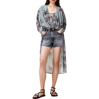Allsaints Avala High Low Floral Wrap Top In Gray