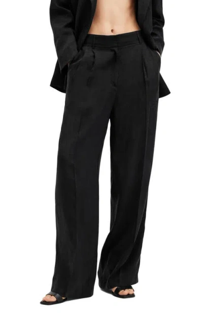 Allsaints Averie Ten Pleated Wide Leg Pants In Black