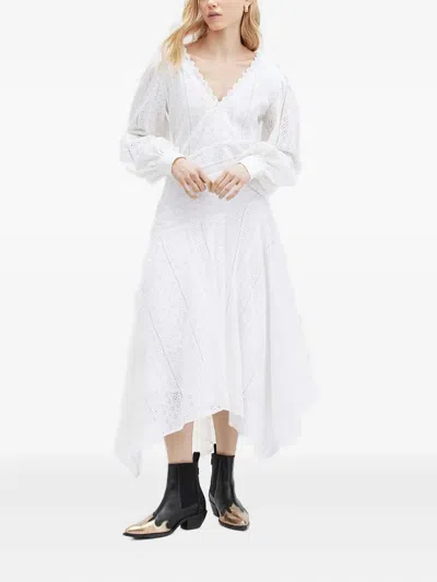 Allsaints Aviana Eyelet-embroidered Asymmetric Dress In White