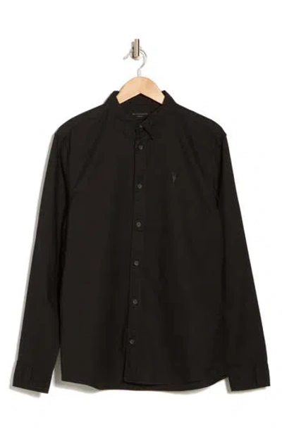 Allsaints Azur Long Sleeve Cotton Button-up Shirt In Black