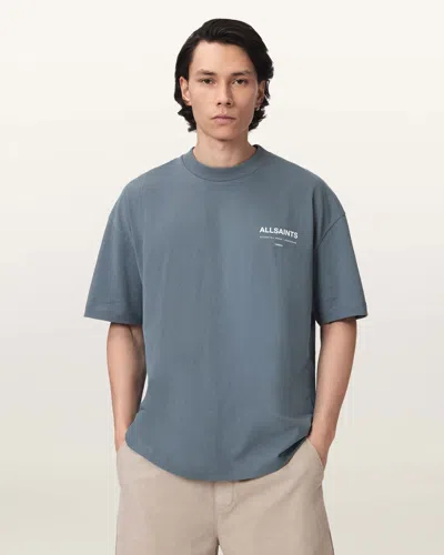 Allsaints Backstage Short Sleeve Oversized Graphic T-shirt In Blue