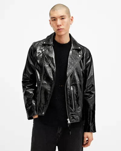 Allsaints Badwan Slim Fit Leather Biker Jacket In Black