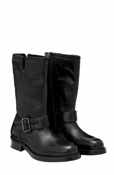 Allsaints Bailey Leather Biker Boot In Black/grey