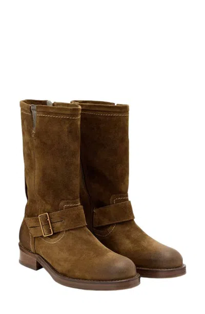 Allsaints Bailey Leather Biker Boot In Cognac Brown