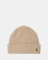 Allsaints Bailey Wool Ramskull Embroidered Beanie In Dark Ecru Brown