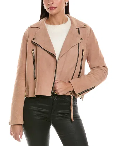 Allsaints Bales Suede Biker Jacket In Pink
