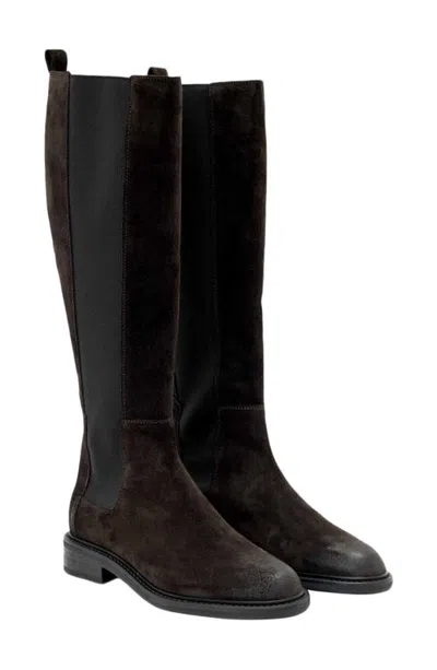 Allsaints Bales Suede Knee High Boot In Dark Brown
