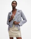 Allsaints Balfern Belted Suede Biker Jacket In Blue