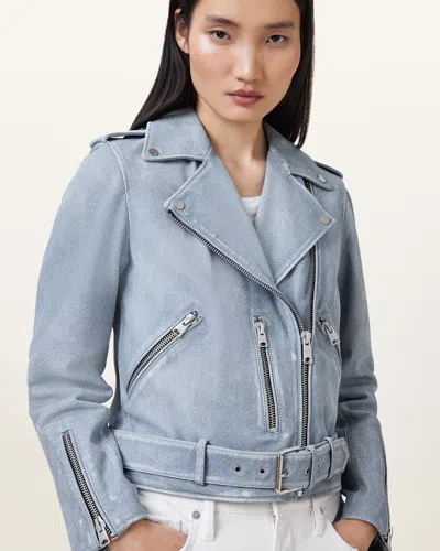 Allsaints Balfern Biker Jacket In Pale Denim Blue