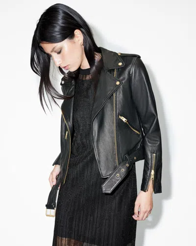 Allsaints Balfern Leather Biker Jacket In Black/gold
