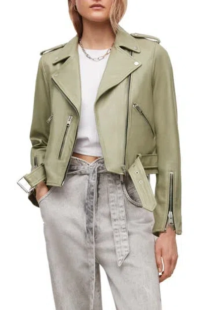 Allsaints Balfern Leather Biker Jacket In Soft Sage Green