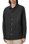 Allsaints Bandol Linen Blend Button-up Shirt In Black