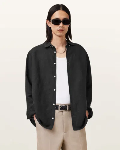 Allsaints Bandol Long Sleeve Relaxed Shirt In Black