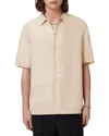 Allsaints Mens Hammock Taupe Bandol Relaxed-fit Short-sleeve Linen-blend Shirt Xxl In Neutral