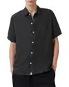 Allsaints Mens Bandol Relaxed-fit Short-sleeve Linen-blend Shirt Dark Charcoal Xl In Black