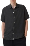 Allsaints Mens Bandol Relaxed-fit Short-sleeve Linen-blend Shirt Dark Charcoal Xl In Black