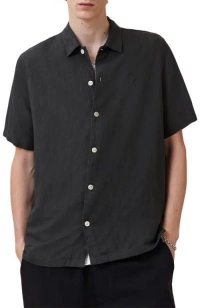 Allsaints Bandol Short Sleeve Linen Blend Button-up Shirt In Black