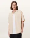 Allsaints Mens Hammock Taupe Bandol Relaxed-fit Short-sleeve Linen-blend Shirt Xxl In Neutral
