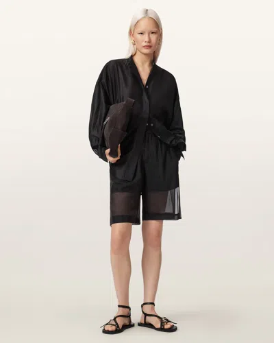 Allsaints Banu Pleated Sheer Shorts In Black