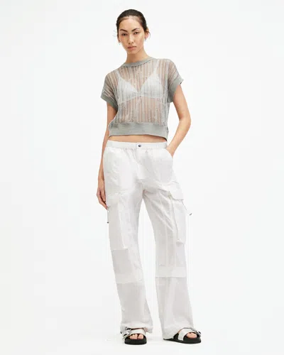 Allsaints Barbara Adjustable Cuffed Cargo Trousers In Optic White