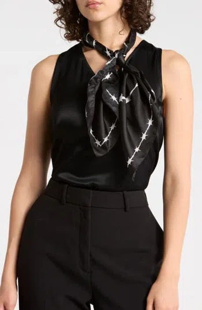 Allsaints Barbed Wire Heart Silk Scarf In Black