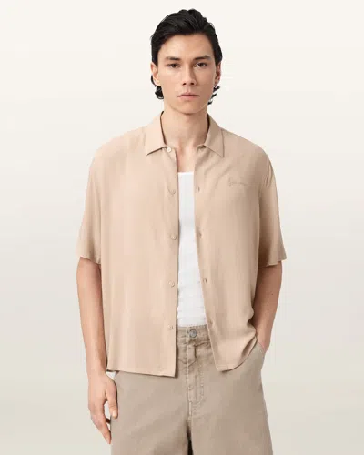 Allsaints Baron Embroidered Boxy Shirt In Brown