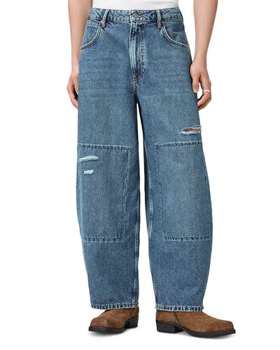 Allsaints Barrel Slouch Jeans In Destroy Mid Indigo In Blue