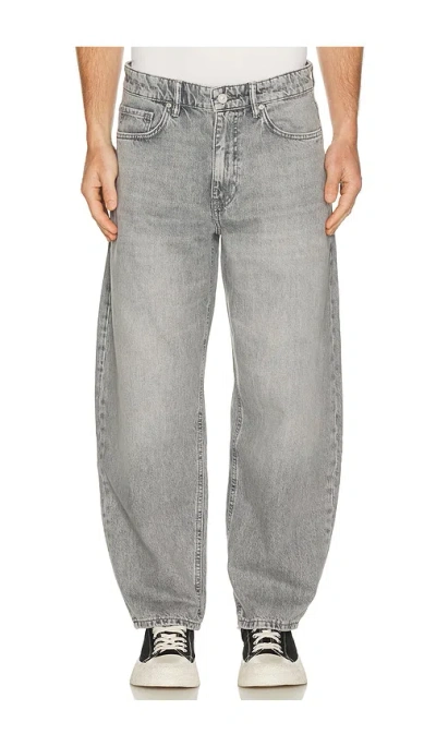 Allsaints Mens Washed Grey Curve Barrel-leg Jeans In Gray