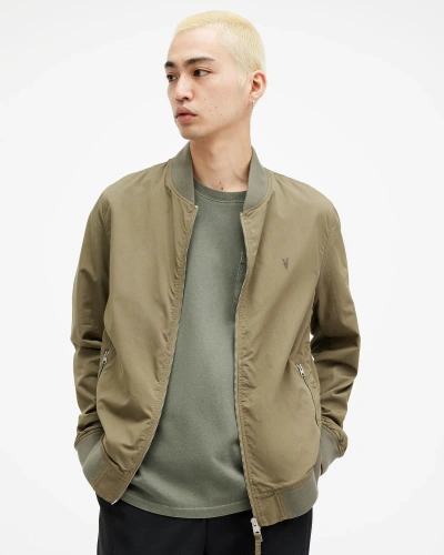 Allsaints Bassett Ramskull Bomber Jacket In Avo Green