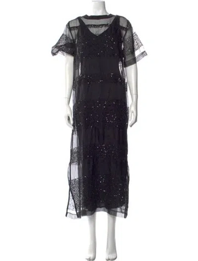 Pre-owned Allsaints Bateau Neckline Long Dress In Black