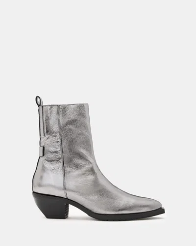 Allsaints Bazley Pointed Toe Leather Boots In Gunmetal Grey
